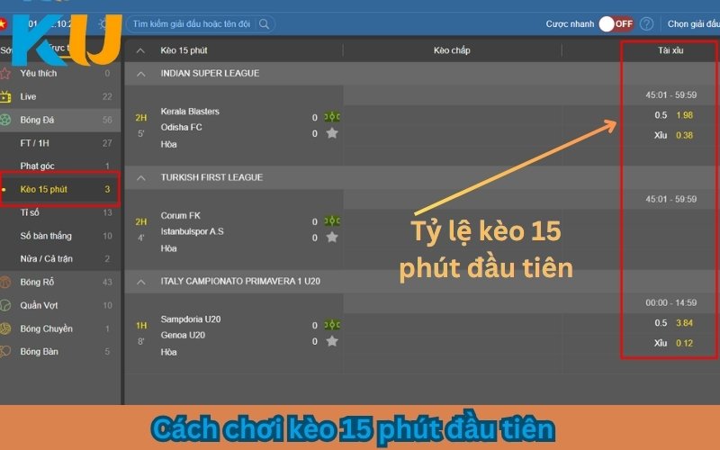 kèo 15 phút đầu tiên